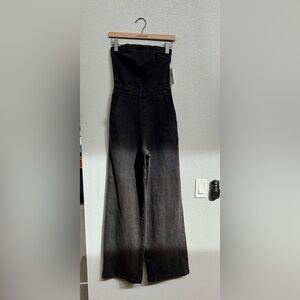 Tinseltown Black Denim Stretchy Wide Leg Jumpsuit-strapless design sz Small